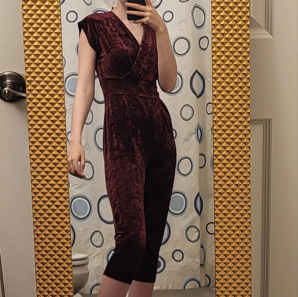 Burgundy velvet- feeling jumpsuit
